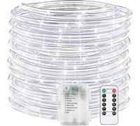 SUAVER Tube Lumineux à Pile LED Guirlande Lumineuse Corde avec télécommande,Étanche Luminosité Variable Tuyau de Intérieures et Extérieures,Décoration Fête,Mariage,Noë (Blanc, 10m 100LED)