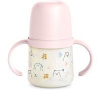 Suavinex, Biberon à Anses, Tasse Apprentissage Bébé avec Bec Souple en Silicone, Système Anti-Colique, Gourde Enfant avec Poignées, Antifuites, Passe au Lave-Vaisselle, +6 Mois, 150 ml, Bears Rose