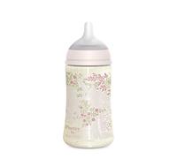 Suavinex, Biberon 270 ml, avec Tétine Symétrique SX Pro en Silicone, avec Valve Anticolique, Débit Moyen (M), pour Liquides de Densité Moyenne, Lait, Jus ou Eau. Bébés +3 Mois. Poetry, Rose