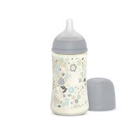 Suavinex, Biberon 270 ml, Biberon avec Tétine Symétrique SX Pro en Silicone à Débit Moyen (M), avec Valve Anti-Colique. Silicone Fin Ultra-Doux. Pour Bébés, +3 Mois, Wonderland Bleu Floral