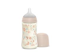 Suavinex, Biberon 270 ml, Biberon avec Tétine Symétrique SX Pro en Silicone à Débit Moyen (M), avec Valve Anti-Colique. Silicone Fin Ultra-Doux. Pour Bébés, +3 Mois, Wonderland Rose Floral