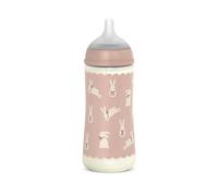 Suavinex, Biberon 360 ml, avec Tétine Symétrique SX Pro en Silicone et Valve Anti-Colique, Débit Dense (L), pour Liquides Épais, Bouillies Liquides et Eau, Bébés +6 Mois, Wonderland Rose Lapins