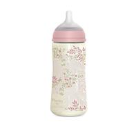 Suavinex, Biberon 360 ml, avec Tétine Symétrique SX Pro en Silicone, Valve Anticolique, Débit Dense (L), pour Liquides Consistance Dense, Convient Bouillies Liquides. Bébés +6 Mois. Poetry, Rose