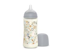 Suavinex, Biberon 360 ml, Biberon avec Tétine Symétrique SX Pro en Silicone à Débit Rapide (L). Avec Valve Anti-Colique. Silicone Fin Ultra-Doux. Pour Bébés, +6 Mois, Wonderland Bleu Floral