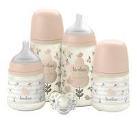 Suavinex Coffret naissance biberons – 2×270 ml + 2×150 ml – sucette 0–6 mois – Birdies Rose