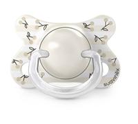 Suavinex, Lot 2 Sucettes Nouveau-nés et Très Petits Bébés, Taille Spéciale Mini -2/2 Mois, Tétine Symétrique Silicone SX Pro, Plate, Réversible, Respecte le Développement Buccodentaire, Birdies Beige