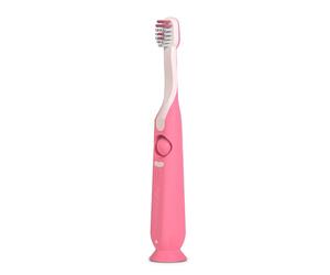 Suavinex, Brosse à dents pour enfants de 2 à 6 ans, poils doux en forme d'ovale, idéale pour les molaires, manche ergonomique et antidérapant, ventouse à la base, grattoir lingual, rose