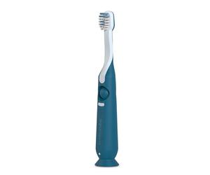 Suavinex, Brosse à dents pour enfants de 2 à 6 ans, poils doux en forme d'ovale, idéale pour les molaires, manche ergonomique et antidérapant, ventouse à la base, grattoir lingual, bleu