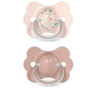 Suavinex, Lot 2 Sucettes Bébé 0/6 Mois et Nouveau-nés, Tétine Symétrique SX Pro en Silicone, Réversible, Plate et Flexible, Respecte le Développement Buccodentaire, avec Anneau, Wonderland Rose