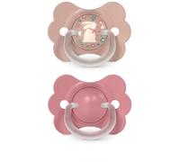 Suavinex, Lot 2 Sucettes Bébé 6/18 Mois, Tétine Symétrique SX Pro en Silicone, Réversible, Plate et Flexible, Respecte le Développement Buccodentaire, avec Anneau, Évite Irritations, Wonderland Rose