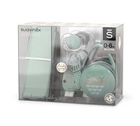 Suavinex, Cadeau Naissance Bébé. Contient : Mousseline de Coton + Sucette avec Tétine Symétrique SX Pro 0-6 Mois + Attache Sucette + Boîte à Sucettes. Bonhomia, Vert
