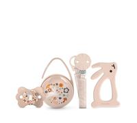 Suavinex, Cadeau Naissance, Coffret Cadeau Bébé avec : Sucette avecTétine Symétrique SX Pro 0-6 Mois + Attache Sucette + Boîte à Sucettes + Anneau de Dentition en Silicone. (4 Pcs). Wonderland, Rose