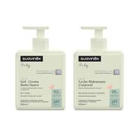 Suavinex, Coffret Bébé avec Shampooing Doux Peau et Cheveux Sans Savon + Crème Hydratante Convient aux Peaux Sensibles et Nouveau-nés 93-95% d'Ingrédients d'origine Naturelle Testé 2x500