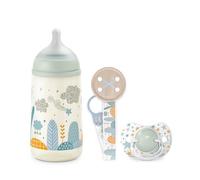 Suavinex, Coffret Cadeau Nouveau-Né SX Pro, pour Bébés 0-6 Mois. Contient un Biberon Débit Moyen (M) 270 ml + Sucette SX Pro en Silicone 0/6 Mois + Attache - Sucette avec Ruban. Coffret Biberon Bleu