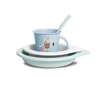 Suavinex Coffret Repas +6 m. 4 Pièces : Assiette Plate + Bol + Tasse + Cuillère. Forêt Bleu