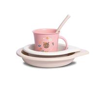 Suavinex, Set Repas Bébé, Set Vaisselle pour Enfant avec : Assiette Plate + Bol + Tasse + Cuillère. 4 Pièces. À partir 6 Mois. Compatible lave-vaisselle, Micro-onde. Forêt Rose