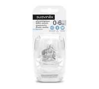 Suavinex Ensemble de 2 Tétines Physiologique Debit Moyen en Silicone 0-6 Mois