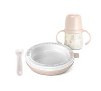 Suavinex, Kit Vaisselle Bébé avec Assiette Thermique, Maintient les Repas au Chaud. Comprend : Cuillère en Silicone + Tasse d'Apprentissage avec Bec en Silicone + Assiette, +6 Mois, Wild&Free, Rose