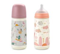 Suavinex, Lot 2 Biberons 360 ml. Biberon avec Tétine Symétrique SX Pro en Silicone à Débit Rapide (L). Avec Valve Anti-Colique. Silicone Fin Ultra-Doux. Pour Bébés, +6 Mois. Rose