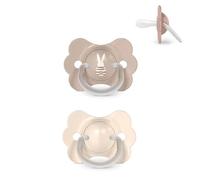 Suavinex, Lot 2 Sucettes Bébé 0/6 Mois et Nouveau-nés, Tétine Symétrique SX Pro en Silicone, Réversible, Plate et Flexible, Respecte le Développement Buccodentaire, avec Anneau, Wonderland Beige