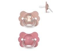 Suavinex, Lot 2 Sucettes Bébé 6/18 Mois, Tétine Symétrique SX Pro en Silicone, Réversible, Plate et Flexible, Respecte le Développement Buccodentaire, avec Anneau, Évite Irritations, Wonderland Rose