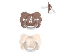 Suavinex, Lot 2 Sucettes Bébé 6/18 Mois, Tétine Symétrique SX Pro en Silicone, Réversible, Plate et Flexible, Respecte le Développement Buccodentaire, avec Anneau, Évite Irritations, Wonderland Beige