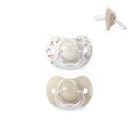 Suavinex, Lot 2 Sucettes Bébés 0/6 Mois et Nouveau-nés, Tétine Symétrique en Silicone SX Pro, plus Plate et Flexible, Réversible, Respecte le Développement Buccodentaire, Birdies Gris