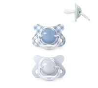 Suavinex, Lot 2 Sucettes Nouveau-nés et Très Petits Bébés, Taille Spéciale Mini -2/2 Mois, Tétine Symétrique Silicone SX Pro, Plate, Réversible, Respecte le Développement Buccodentaire, Bleu