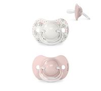 Suavinex, Lot 2 Sucettes pour Bébé 0/6 Mois, pour Nouveau-nés, Tétine Symétrique SX Pro en Silicone, Tétine plus Plate et Flexible, Réversible, Respecte le Développement Buccodentaire, Walk Rose