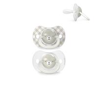 Suavinex, Lot 2 Sucettes pour Bébés 6/18 Mois, Brillent dans le Noir avec Anneau Fluorescente, Idéal Nuit, Tétine Symétrique SX Pro en Silicone, Réversible, Plate et Souple, Gris