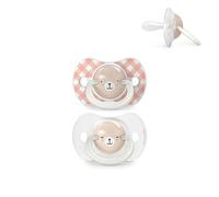 Suavinex, Lot 2 Sucettes pour Nouveau-nés et Bébés 0/6 Mois, Brillent dans le Noir avec Anneau Fluorescente, Idéal Nuit, Tétine Symétrique SX Pro en Silicone, Réversible, Plate et Souple, Rose