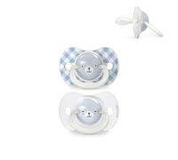 Suavinex, Lot 2 Sucettes pour Nouveau-nés et Bébés 0/6 Mois, Brillent dans le Noir avec Anneau Fluorescente, Idéal Nuit, Tétine Symétrique SX Pro en Silicone, Réversible, Plate et Souple, Bleu