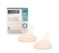 Suavinex, Lot 2 Tetines pour Biberon Anti Colique Zero Zero. Débit Spécial Allaitement (A), Débit Adaptable, Spécifique Bébés Allaités s'Adapte à la Force de Succion du Bébé, en Silicone, +0 Mois, 2U