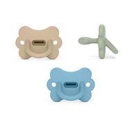 Suavinex, Lot 3 Sucettes Tout Silicone, pour Bébés 6-18 Mois, Tétine Physiologique Sx Pro, Super Souple, Flexible, Idéal Dormir, Respecte le Développement Bucco-dentaire, Bleu, Vert, Beige