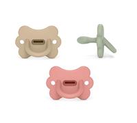 Suavinex, Lot 3 Sucettes Tout Silicone, pour Bébés 6-18 Mois, Tétine Physiologique Sx Pro, Super Souple, Flexible, Idéal Dormir, Respecte le Développement Bucco-dentaire, Rose, Vert, Beige