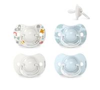 Suavinex, Lot 4 Sucettes pour Bébé 0/6 Mois, pour Nouveau-nés, Tétine Symétrique SX Pro en Silicone, Tétine plus Plate et Flexible, Réversible, Respecte le Développement Buccodentaire, Vert et Bleu