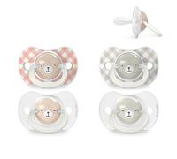 Suavinex, Lot 4 Sucettes pour Bébés 6/18 Mois, Brillent dans le Noir avec Anneau Fluorescente, Idéal Nuit, Tétine Symétrique SX Pro en Silicone, Réversible, Plate et Souple, Rose