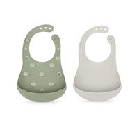 Suavinex, Lot de 2 Bavoirs en Silicone Imperméables pour Bébé. Facile à Nettoyer. Souple et Flexible. Ajustable. Avec Poche. Pour les Bébés +4 Mois. Gris + Vert