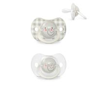 Suavinex, Lot de 2 Sucettes pour Nouveau-nés et Bébés 0/6 Mois, Sucettes Phosphorescentes, Idéal Nuit, avec Tétine Symétrique SX Pro en Silicone, Réversible, Douce et Souple, Night and Day, Gris