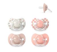 Suavinex, Lot de 4 Sucettes Bébés 0/6 Mois et Nouveau-Nés, avec Tétine Symétrique en Silicone SX Pro, Plate et Flexible, Respecte le Développement Bucco-Dentaire, Birdies et Wild&Free, Rose