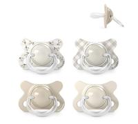 Suavinex, Lot de 4 Sucettes Bébés Nouveau-Nés, Taille Spéciale Mini -2/2 Mois, Tétine Symétrique en Silicone SX Pro, Flexible, Respecte le Développement Bucco-Dentaire, Birdies, Wild&Free, Beige