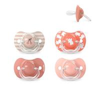 Suavinex, Lot de 4 Sucettes pour Bébés +18 Mois, avec Tétine Symétrique en Silicone SX Pro, Plate et Flexible, Respecte le Développement Bucco-Dentaire, Birdies et Wild&Free, Rose