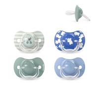 Suavinex, Lot de 4 Sucettes pour Bébés +18 Mois, avec Tétine Symétrique en Silicone SX Pro, Plate et Flexible, Respecte le Développement Bucco-Dentaire, Birdies et Wild&Free, Bleu
