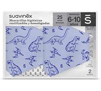Suavinex Masques hygiéniques pour enfants réutilisables, certifiés et approuvés 6 à 10 ans, 3 couches, 25 cycles de lavage, produit en Espagne, 2 unités, bleu - 29 g