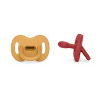 Suavinex, Pack 2 Sucettes Tout Silicone, Bébé 6/18 Mois, Tétine Symétrique SX Pro, Réversible, Douce et Souple, Idéal Dormir, Respecte le Développement Buccodentaire, Colour Essence, Honey + Chili