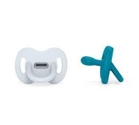 Suavinex, Pack 2 Sucettes Tout Silicone Nouveau-nés, Bébé 0/6 Mois et Naissance, avec Tétine Symétrique SX Pro, Réversible, Super Douce et Souple, Idéal pour Dormir, Colour Essence, Bleu