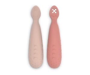 Suavinex, Pack de 2 Pré-cuillères d'Apprentissage, Cuillères 1er Age en Silicone, avec Pointe Plate Texturée, Ergonomiques, Forme Symétrique, Compatibles Lave-Vaisselle, +6 Mois, Rose, 2 Unités