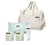 Suavinex, Sac à Langer Bébé avec Cosmétique : Gel Lavant Doux 300 ml + Lait Hydratant 300 ml + Crème de Change 75 ml + Lingettes 60 Unités. Cadeau Naissance Fille et Garçon, Panier Nouveau-Né, Beige