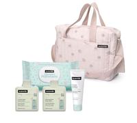 Suavinex, Sac à Langer Bébé avec Cosmétique : Gel Lavant Doux 300 ml + Lait Hydratant 300 ml + Crème de Change 75 ml + Lingettes 60 Unités. Cadeau Naissance Fille et Garçon, Panier Nouveau-Né, Rose