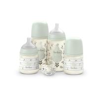 Suavinex, Set Biberons Nouveau-né, Coffret Cadeau avec : 2 x 270 ml Débit Moyen + 2 x 150 ml Débit Lent + Sucette de 0 à 6 Mois, Tétines Symétriques SX Pro en Silicone, 5 Pièces, +0M, Birdies Vert